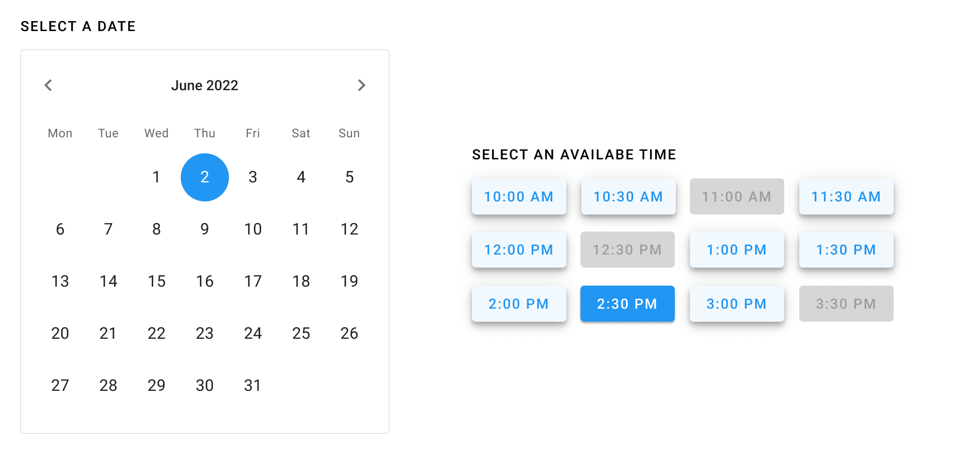 Screenshot of appointment scheduling capability as viewed by customer