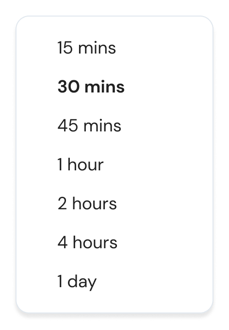 Screenshot of time slot duration